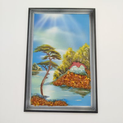 Картина "Красота природы", бумага, двп, гуашь, янтарная крошка, композитный материал, Российская Федерация, 1990-2015 гг.