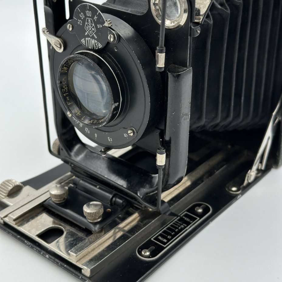 Фотоаппарат пластиночный "Фотокор-1" с объективом «Ортагоз» с аттестатом, Государственный оптико-механический завод имени ОГПУ (ГОМЗ)