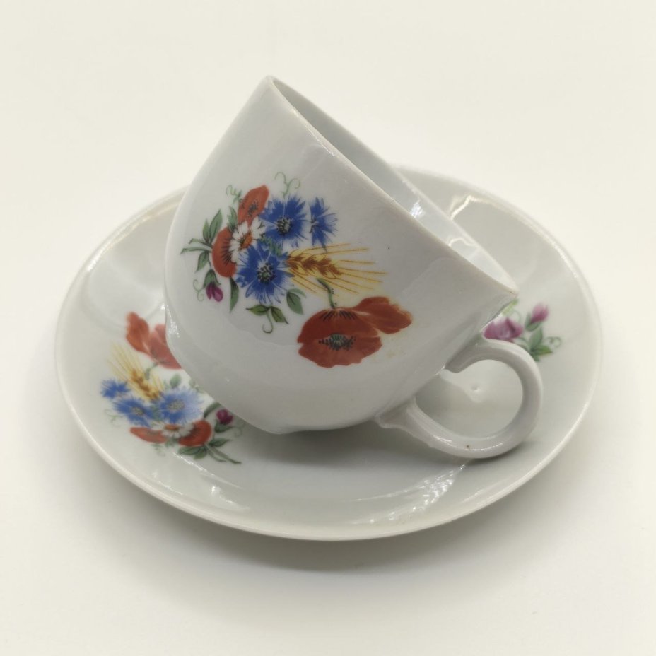 Пара кофейная с изображением полевых цветов, фарфор, деколь, Kahla, Германия, 1968-1987 гг.