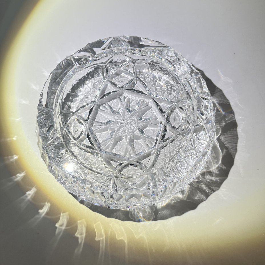 Большая пепельница с резным декором, хрусталь, СССР, 1970-1990 гг.