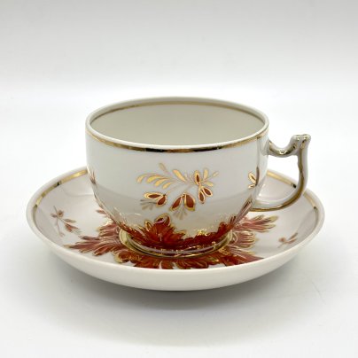 Пара чайная "Барбарис", фарфор, роспись, золочение, Дмитровский фарфоровый завод (ДФЗ Вербилки), СССР, 1954-1965 гг.