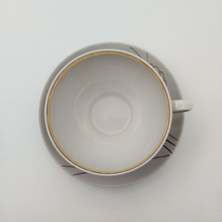 Пара чайная с цветочным декором в виде астр, фарфор, роспись, золочение, Дулевский фарфоровый завод (Дулёво), СССР, 1968-1991 гг.