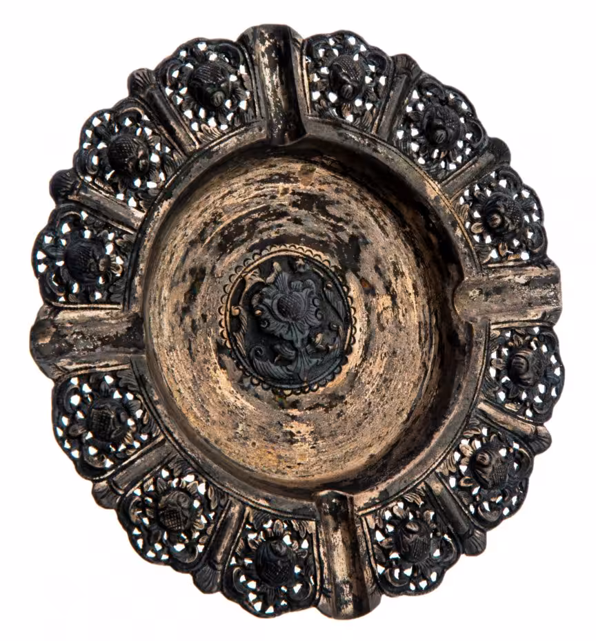 Пепельница с растительным декором, сплав металла,  Азия, 1970-1990 гг.