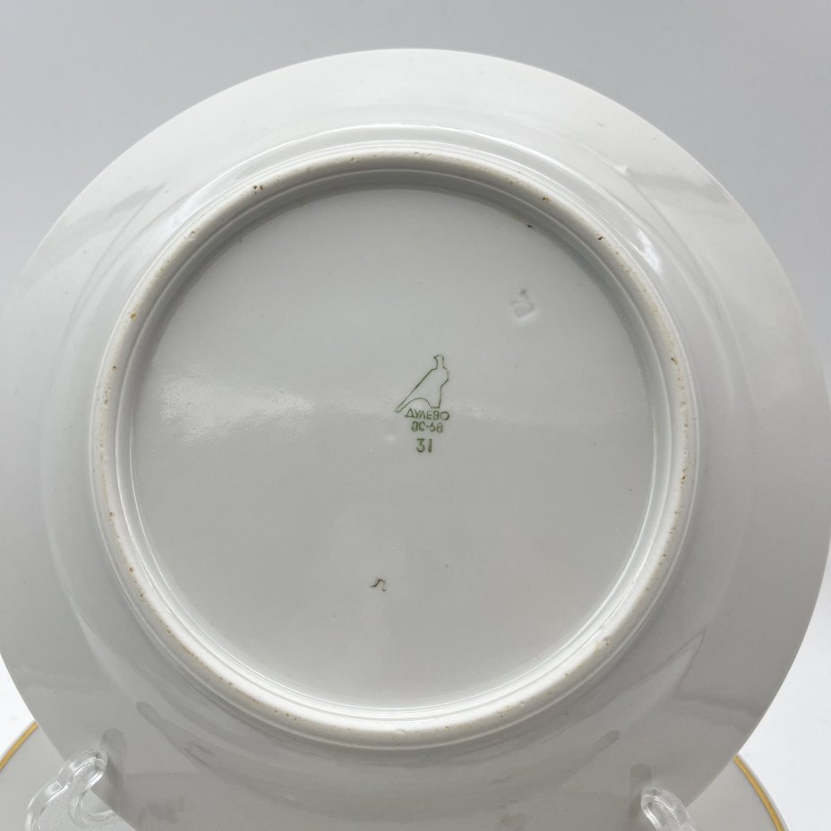 Набор десертных тарелок "Мейсенский букет" на 6 персон, фарфор, деколь, золочение, Дулевский фарфоровый завод (Дулёво), СССР, 1968 г.