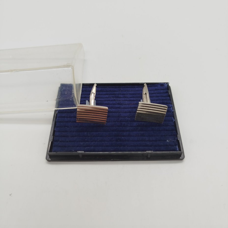 Запонки в оригинальном футляре, металл, пластик, ткань, СССР, 1980-1990 гг.