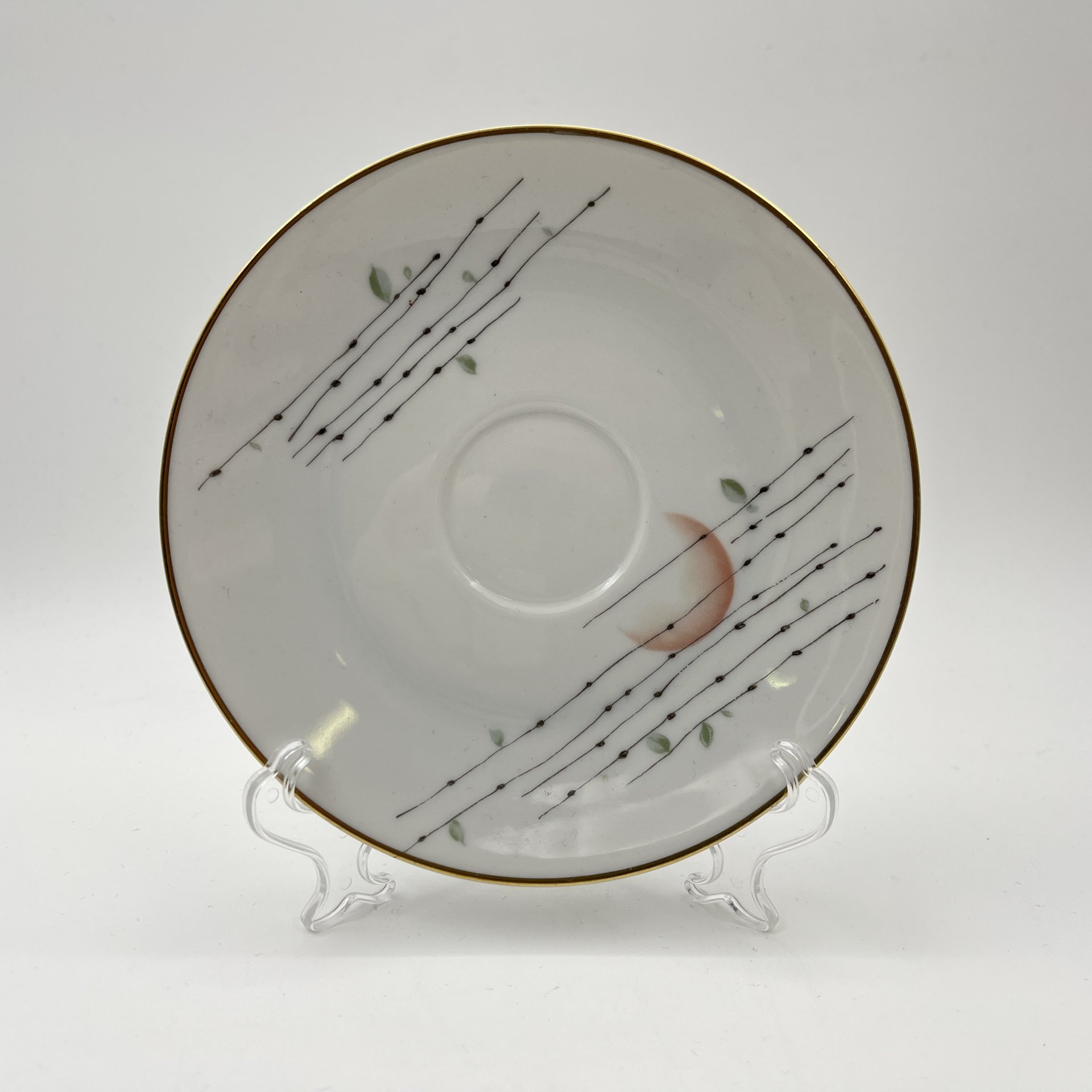 Трио чайное с минималистичным растительным декором, фарфор, деколь, золочение, Hutschenreuther (Хутченройтер), Германия, 1950-1965 гг.