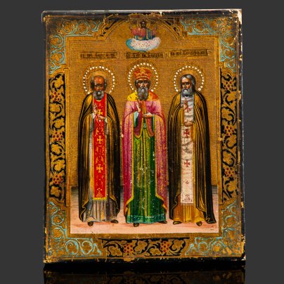 Икона "Избранные святые" (Свв. прп. Сергий, блгв. князь Владимир, прп. Серафим Саровский)