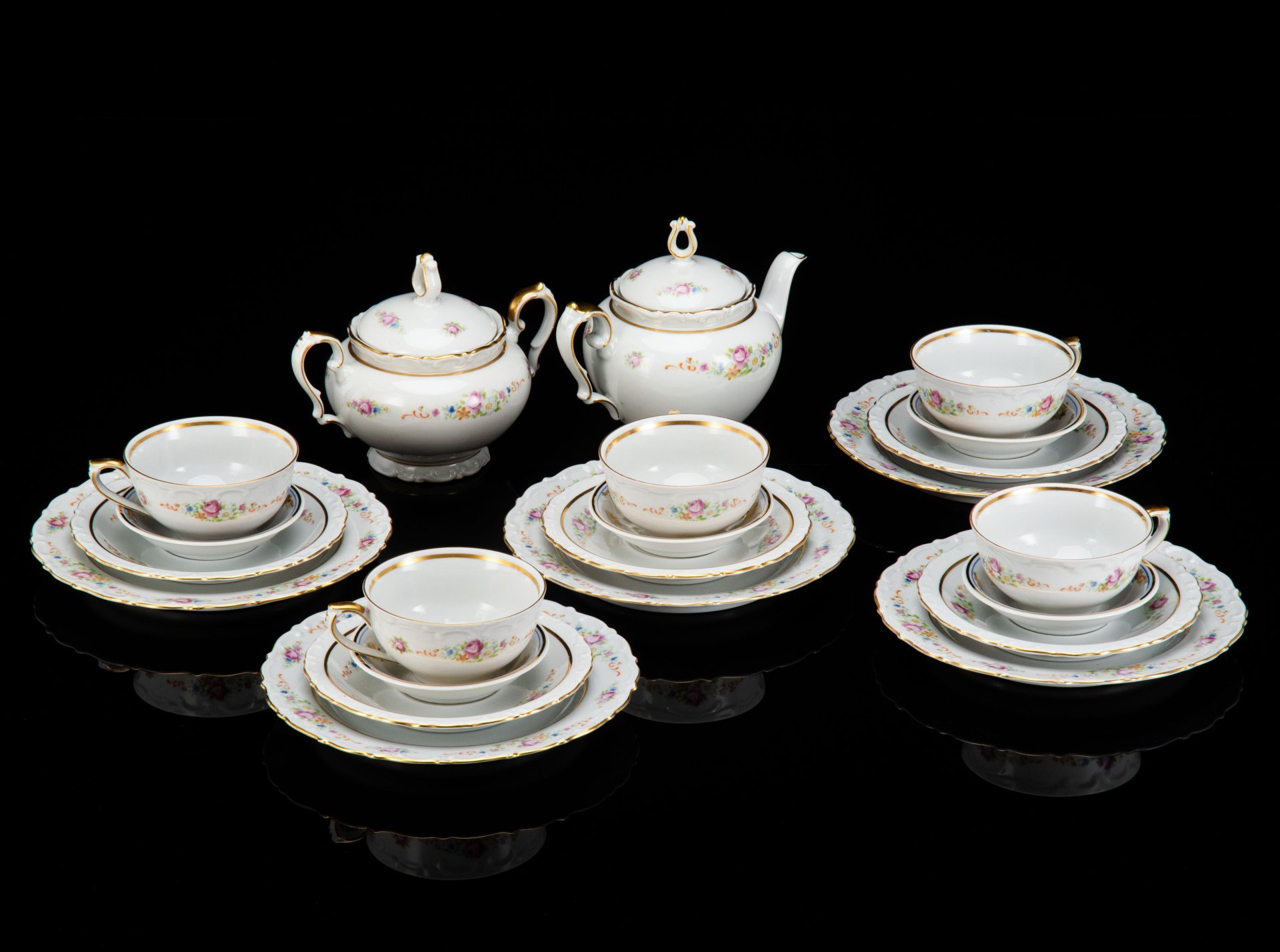 Чайный сервиз с цветочным декором на 5 персон (22 предметов)