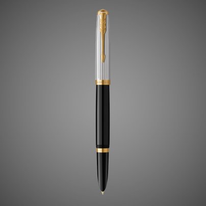 Перьевая ручка Parker 51 Premium Black GT, перо: M/F, чернила: Black,Blue, в подарочной упаковке., Металлы: нержавеющая сталь, Позолота 23 Ct, смола