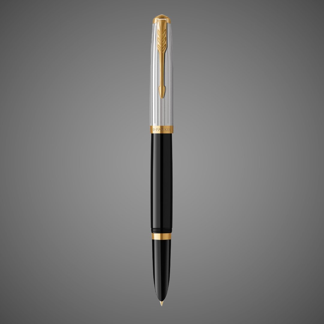 Перьевая ручка Parker 51 Premium Black GT, перо: M/F, чернила: Black,Blue, в подарочной упаковке., Металлы: нержавеющая сталь, Позолота 23 Ct, смола