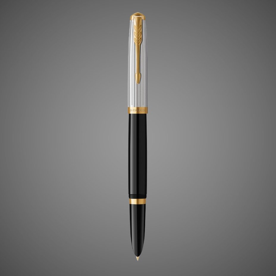 Перьевая ручка Parker 51 Premium Black GT, перо: M/F, чернила: Black,Blue, в подарочной упаковке., Металлы: нержавеющая сталь, Позолота 23 Ct, смола