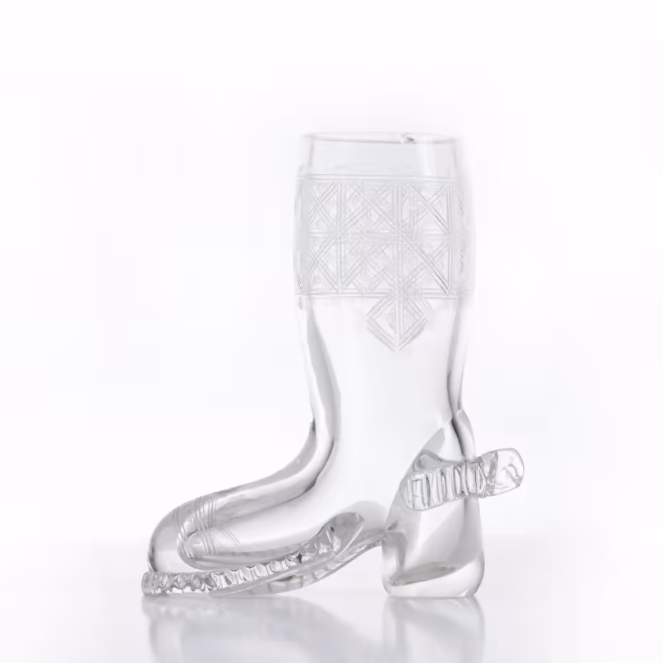 Ваза "Сапог" с декором, хрусталь, резьба, СССР, 1970-1990 гг.