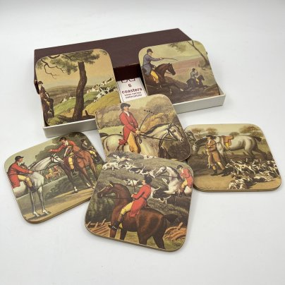 Набор подставок под стаканы/бокалы, украшенных изображениями сцен охоты, "Clover Leaf" (6 шт.), пробковое дерево (пресс), печать