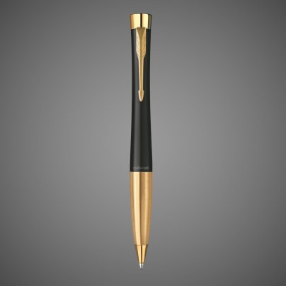 Шариковая ручка Parker Urban (матовый черный лак) Muted Black Gold Finish Trim, стержень: M, цвет чернил: blue, в подарочной упаковке., Лаки и смолы: лак, латунь