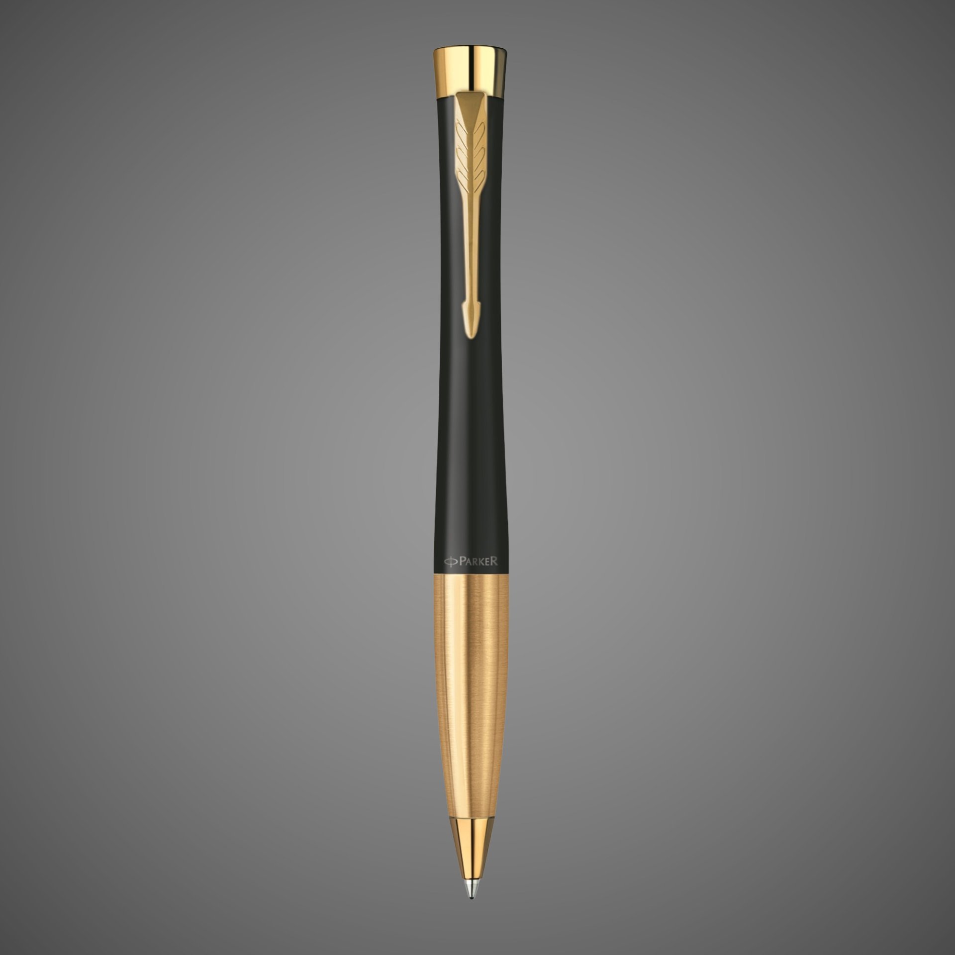Шариковая ручка Parker Urban (матовый черный лак) Muted Black Gold Finish Trim, стержень: M, цвет чернил: blue, в подарочной упаковке., Лаки и смолы: лак, латунь