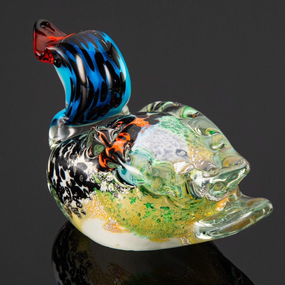 Статуэтка "Утка", стекло, гутная техника, Silver Leaf (декоративная техника с добавлением серебряного листа), Муранское стекло, Италия, 1970-1990 гг.