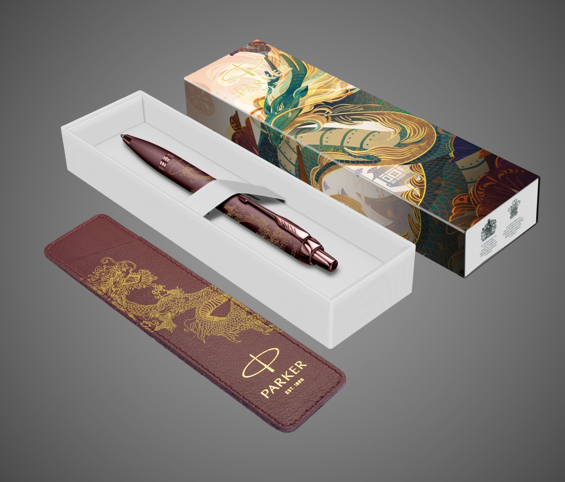 Шариковая ручка с чехлом Parker IM Monochrome Brown Dragon Special Edition, стержень:M, цвет чернил: blue, в подарочной упаковке., Покрытия: PVD-покрытие, лак, латунь