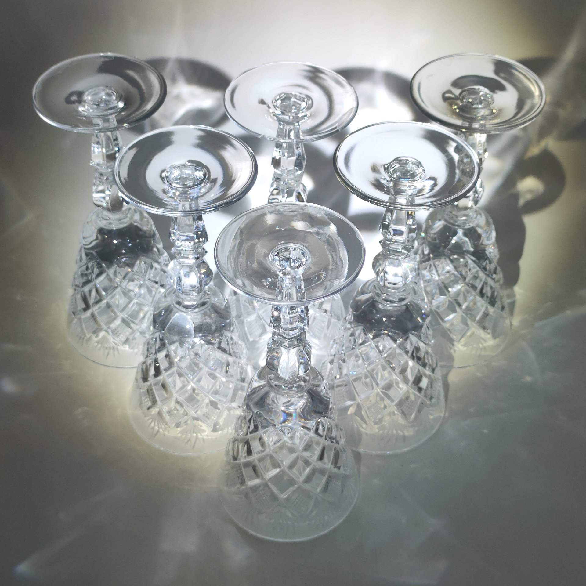 Набор рюмок на 6 персон с резным геометрическим декором, хрусталь, алмазная грань, СССР, 1970-1990 гг.