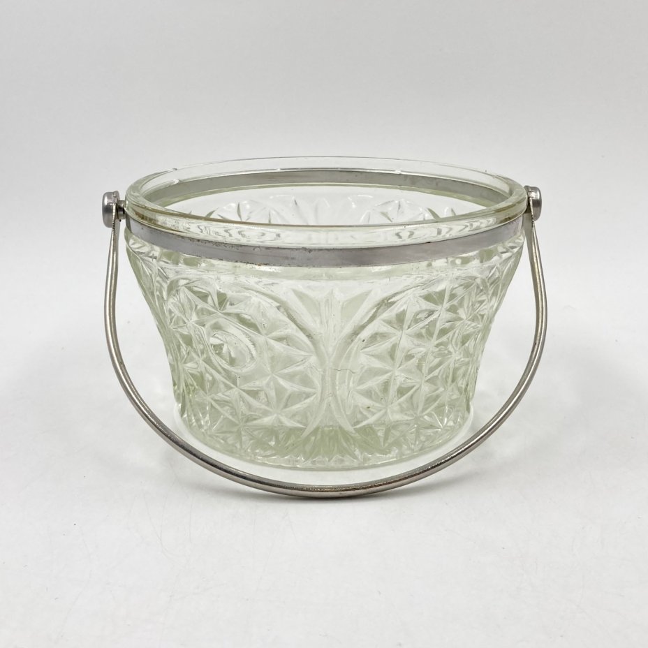 Сахарница-ведерко с ручкой, стекло, металл, СССР, 1970-1990 гг.