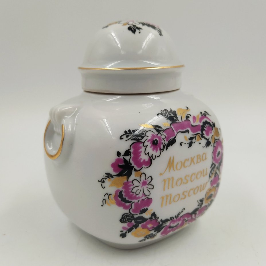 Емкость для хранения чая (чайница) "Олимпиада-80", фарфор, деколь, золочение, Ленинградский фарфоровый завод (ЛФЗ), СССР, 1980 г.