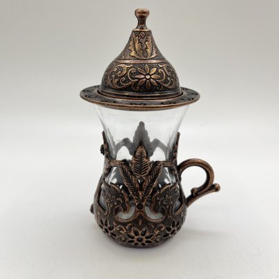 Стакан турецкий в металлической оплетке с крышкой для чая, стекло, металл, Азия, 1990-2010 гг.