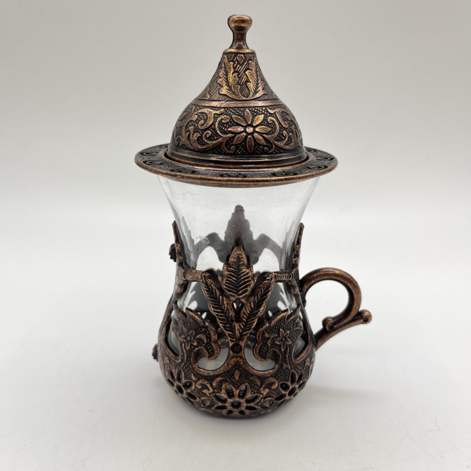 Стакан турецкий в металлической оплетке с крышкой для чая, стекло, металл, Азия, 1990-2010 гг.