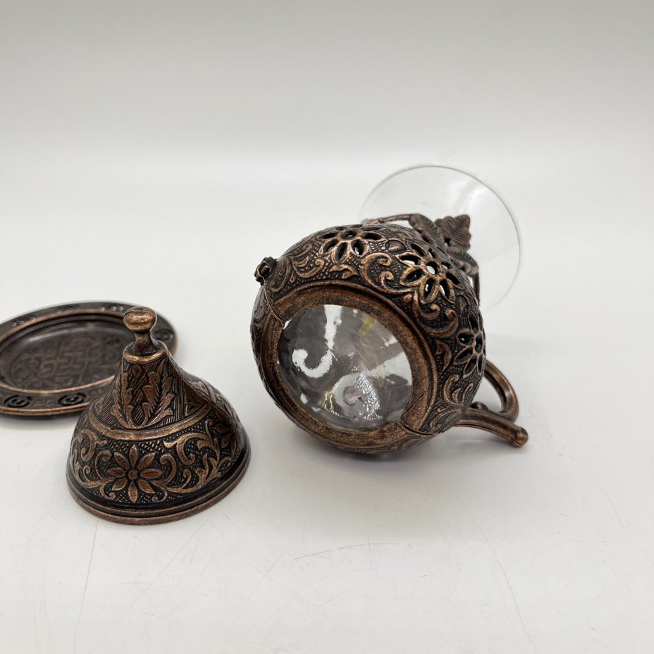 Стакан турецкий в металлической оплетке с крышкой для чая