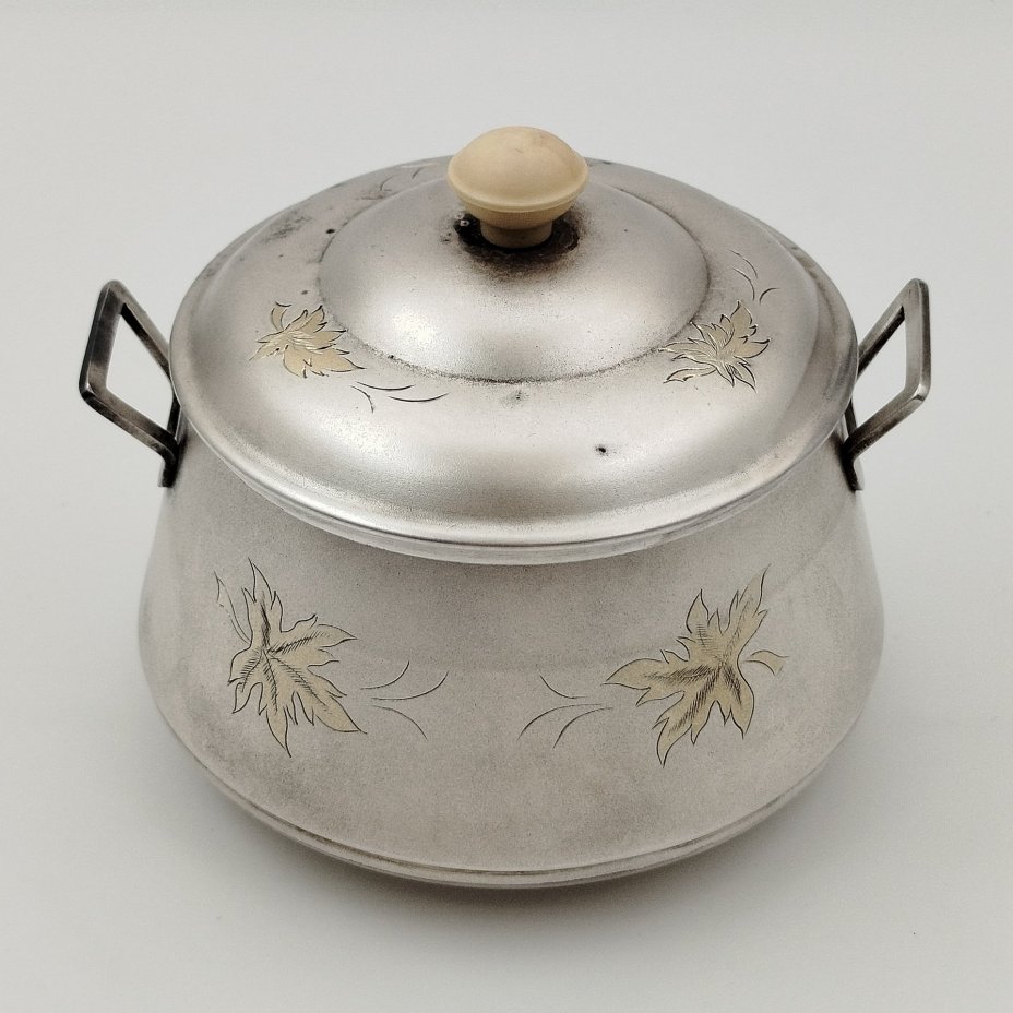 Сахарница с цветочным декором, мНЦ (медь-никель-цинк), гравировка, Завод «Мстерский ювелир», СССР, 1975 г.