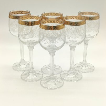 Набор из 6-ти бокалов для крепких напитков, украшенных цветочным орнаментом, стекло, золочение, деколь, Чехословакия, 1970-1990 гг.