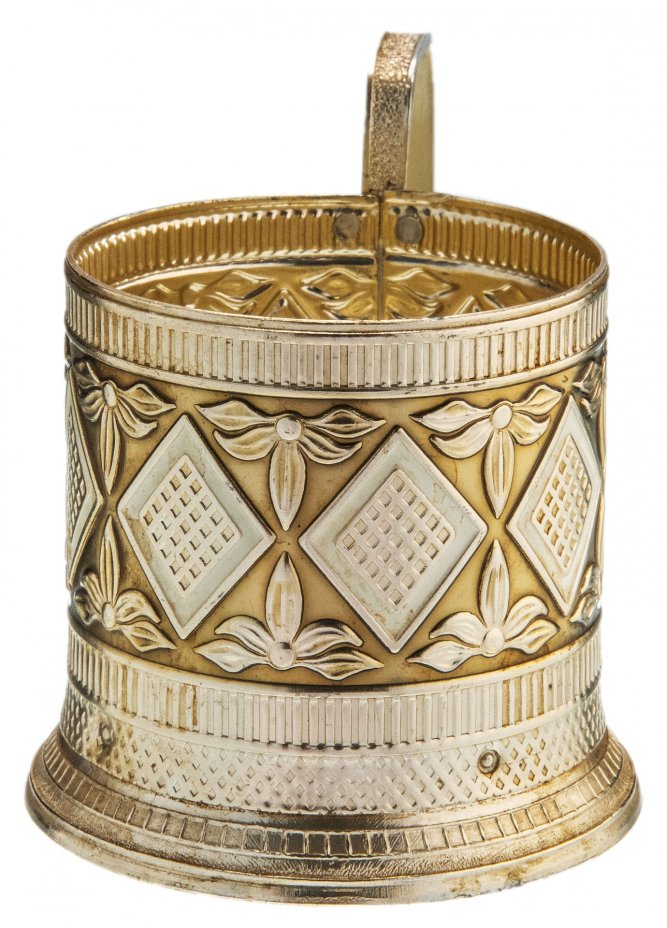 Подстаканник "Ромбы" со стаканом, алюминий, белая эмаль, стекло, Волгоградский завод "Сувенир", г. Волгоград, СССР, 1980-1990 гг.
