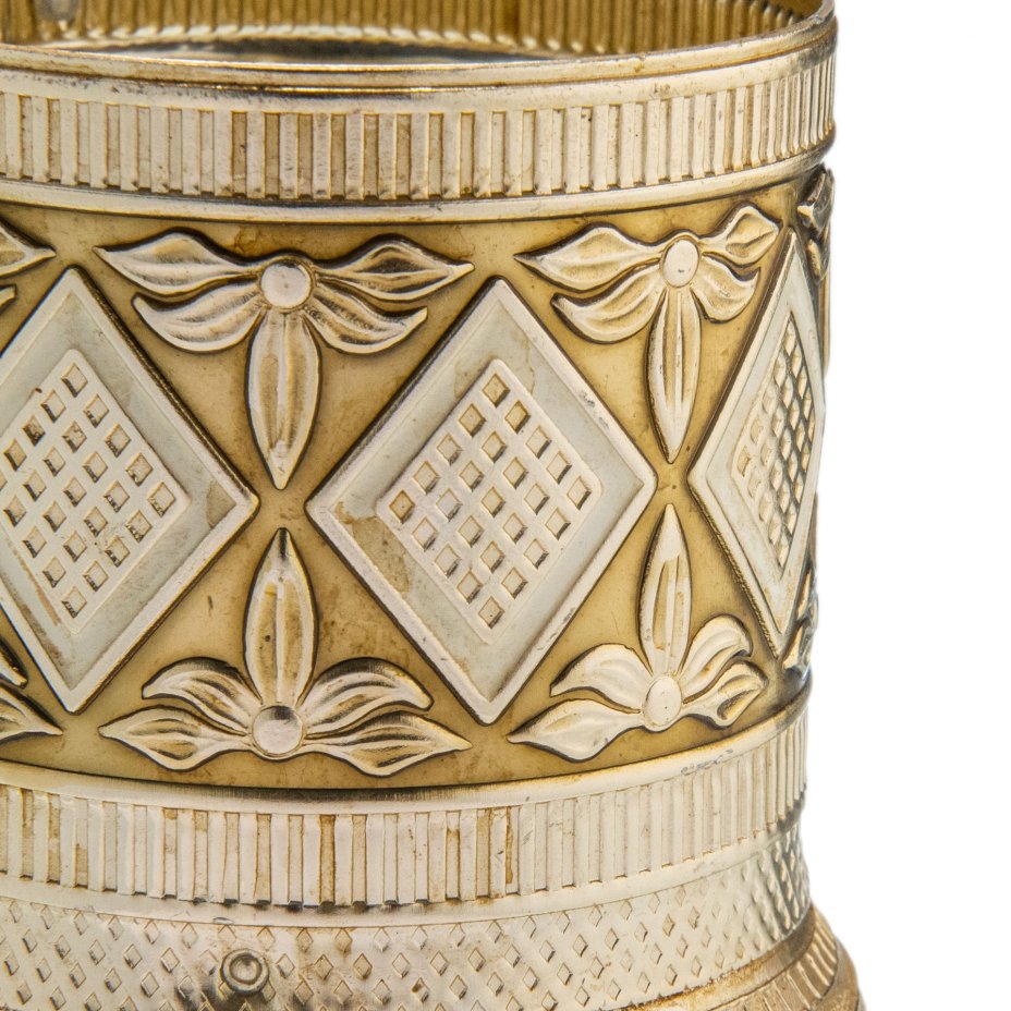 Подстаканник "Ромбы" со стаканом, алюминий, белая эмаль, стекло, Волгоградский завод "Сувенир", г. Волгоград, СССР, 1980-1990 гг.