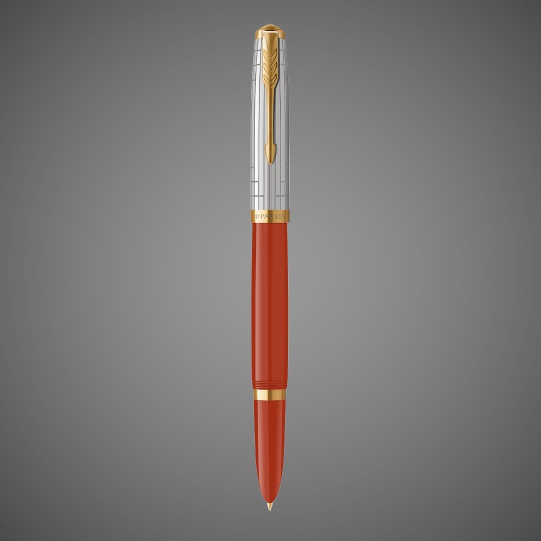 Перьевая ручка Parker 51 Premium Red GT, перо:M/F чернила:Black,Blue, в подарочной упаковке., Металлы: нержавеющая сталь, Позолота 23 Ct, смола