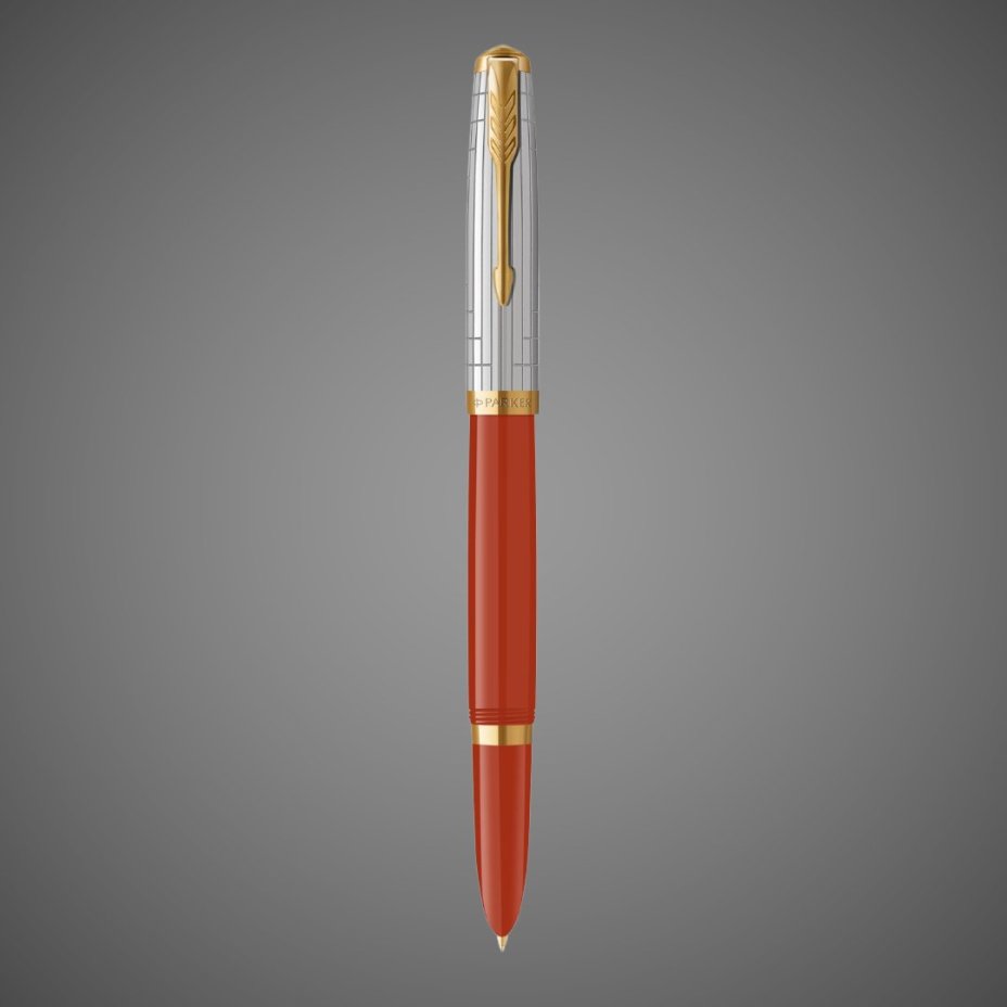Перьевая ручка Parker 51 Premium Red GT, перо:M/F чернила:Black,Blue, в подарочной упаковке., Металлы: нержавеющая сталь, Позолота 23 Ct, смола