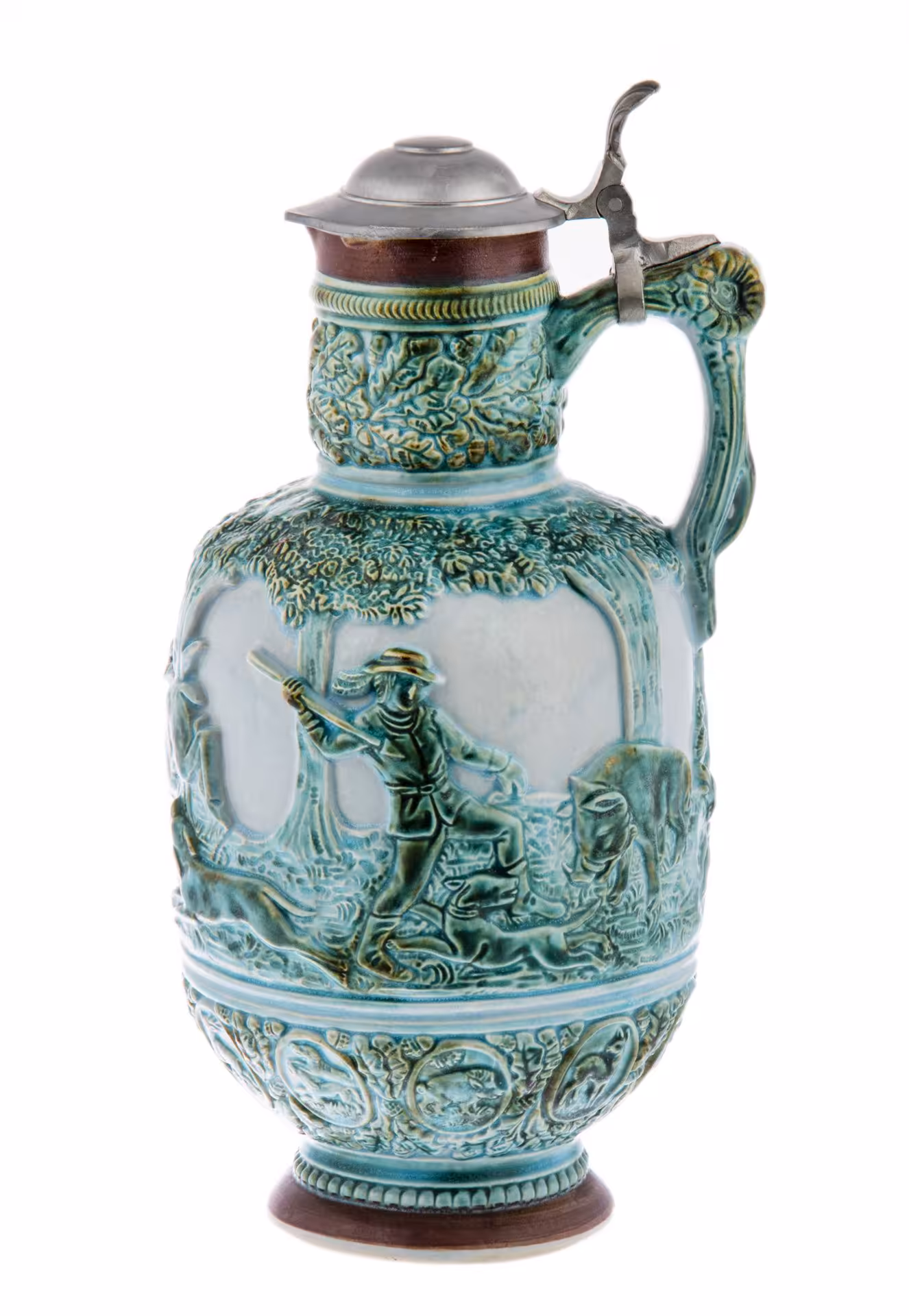 Кувшин пивной "Охота", фаянс, олово, Западная Европа, 1970-2000 гг.