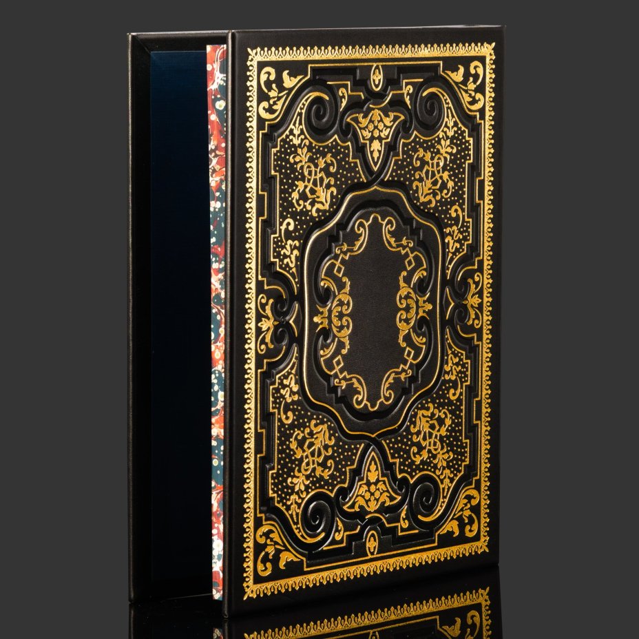 Книга в кожаном переплете "История российской нефти", бумага, кожаный переплет, тиснение, золочение, художественная накладка, обрез с принтом