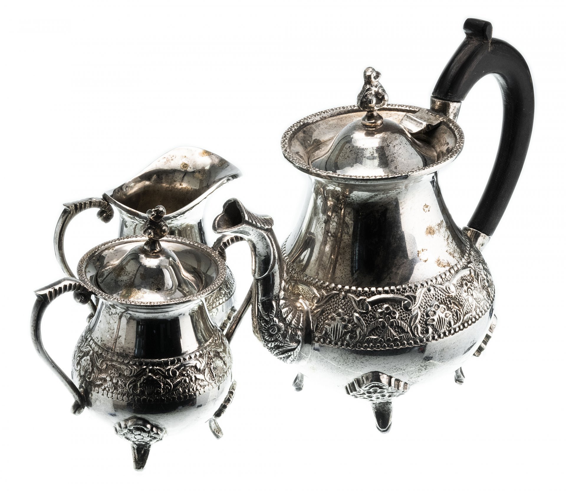Набор чайный из 3-х предметов (чайник, сахарница, молочник), никель с серебрением, фирма "IMF", Германия, 1920-1940 гг.