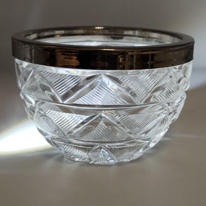 Ваза (конфетница) с металлическим ободком, хрусталь, металл, СССР, 1970-1990 гг.