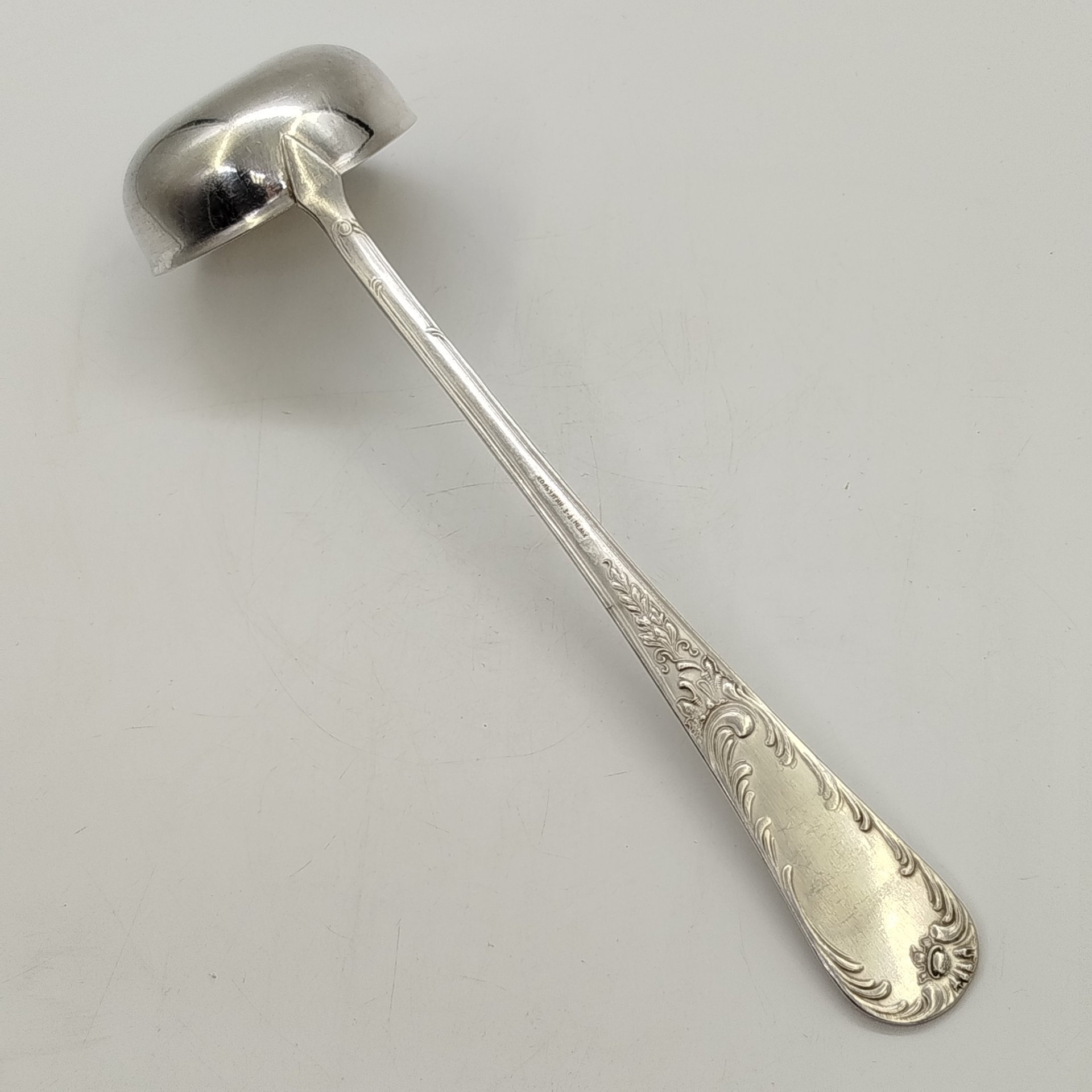 Половник с растительным декором на черенке, мНЦ (медь-никель-цинк), Кольчугинский завод цветных металлов, СССР, 1970-1990 гг.