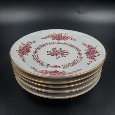 Набор из пяти розеток с цветочно-ажурным орнаментом, фарфор, деколь, золочение, Graf Von Henneberg Porzellan, 1777 Jlmenau, ГДР, 1977-1990 гг.