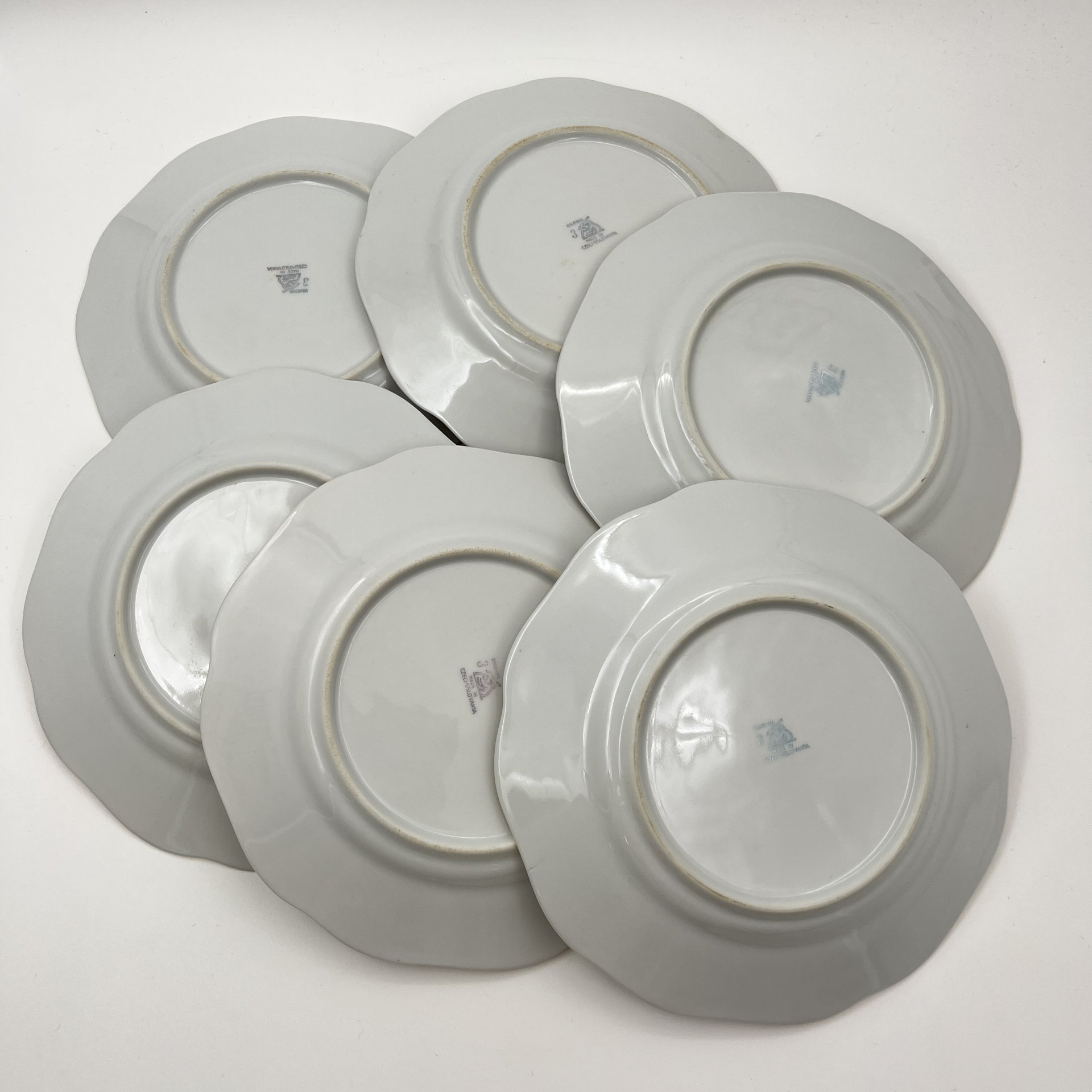 Набор десертных тарелок "Мейсенский букет" на 6 персон, фарфор, деколь, золочение, Bohemia (Neurohlau), Чехословакия, 1970-1990 гг.