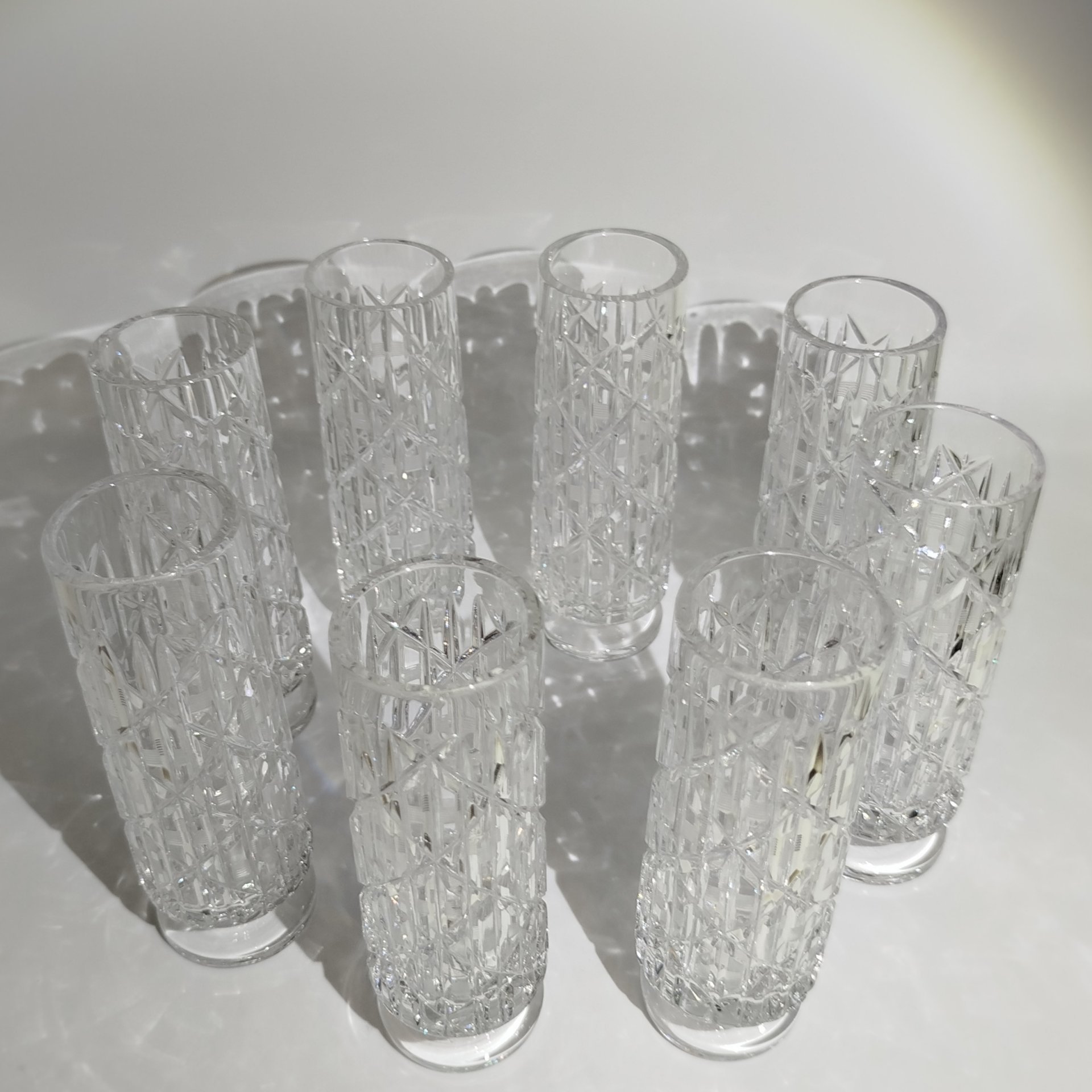 Бокалы из набора "Шахматный" на 8 персон, автор Л.О. Юрген, хрусталь, алмазная грань, Ленинградский завод художественного стекла (ЛЗХС), СССР, 1960-1970 гг.
