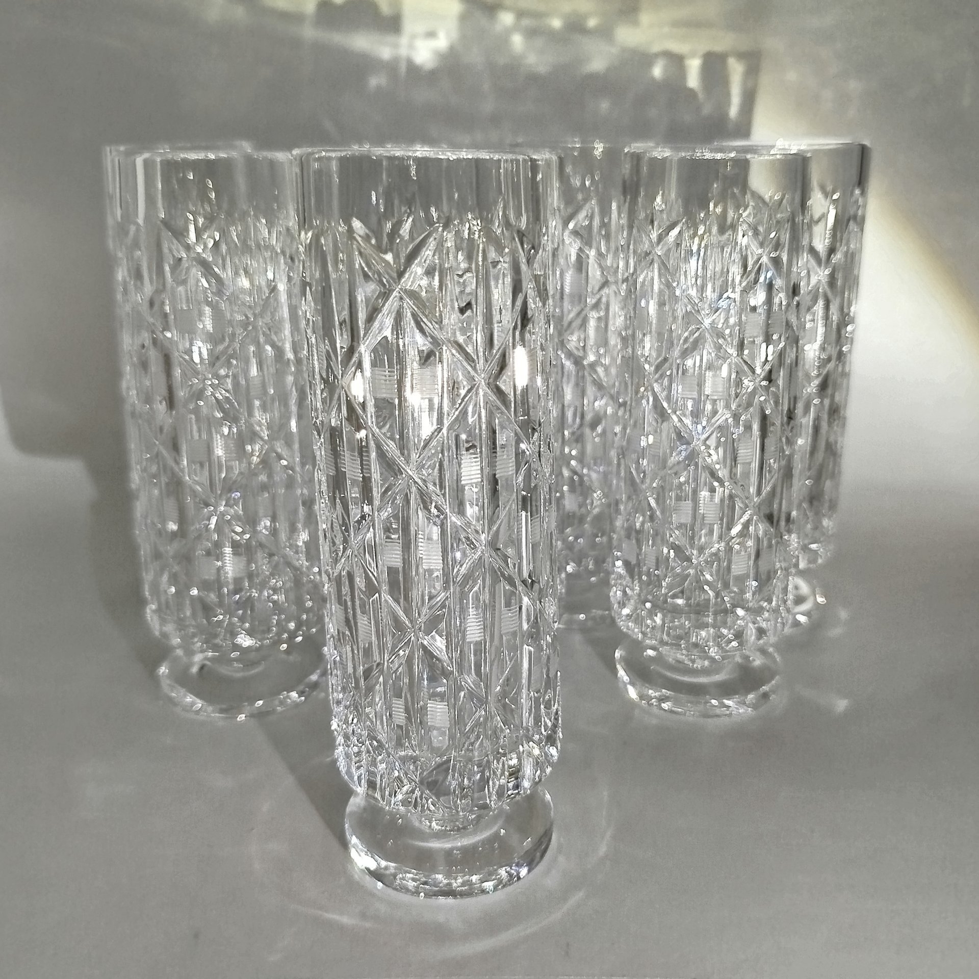 Бокалы из набора "Шахматный" на 8 персон, автор Л.О. Юрген, хрусталь, алмазная грань, Ленинградский завод художественного стекла (ЛЗХС), СССР, 1960-1970 гг.