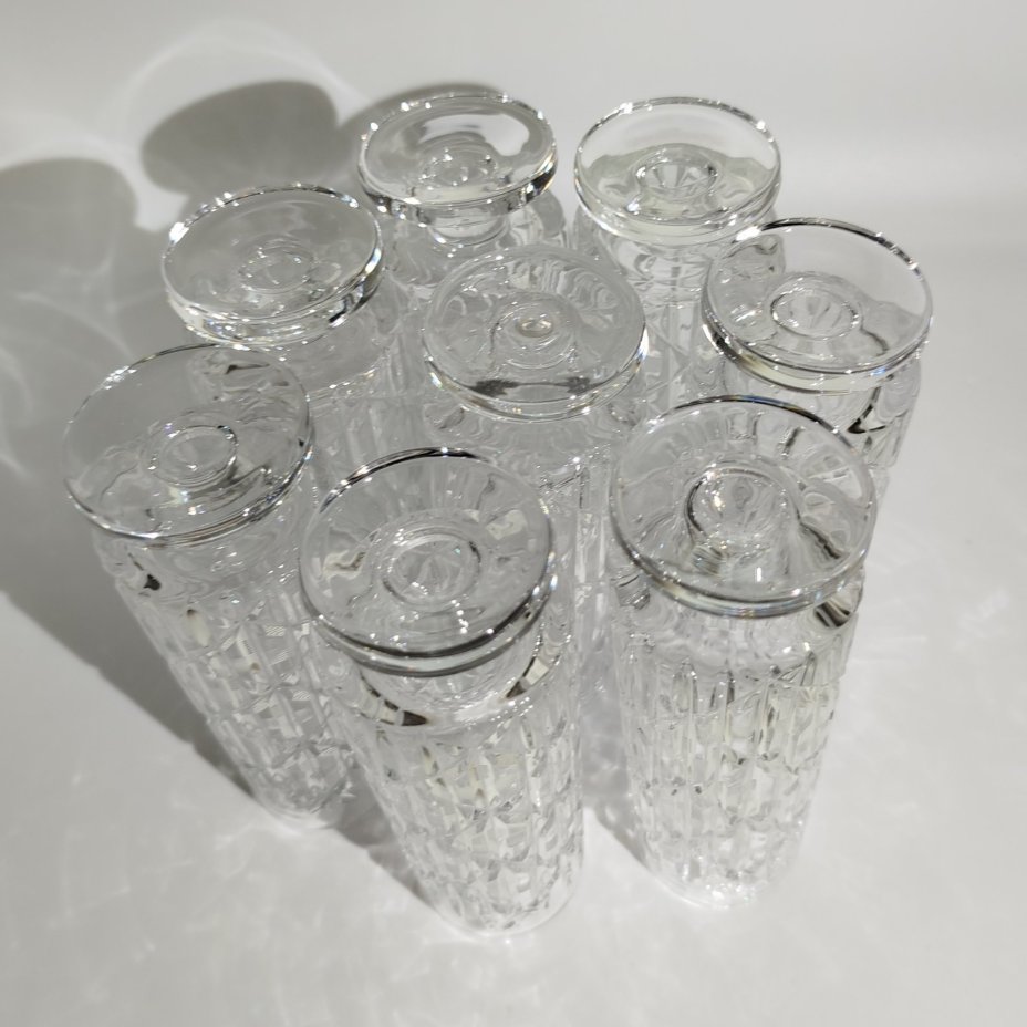 Бокалы из набора "Шахматный" на 8 персон, автор Л.О. Юрген, хрусталь, алмазная грань, Ленинградский завод художественного стекла (ЛЗХС), СССР, 1960-1970 гг.