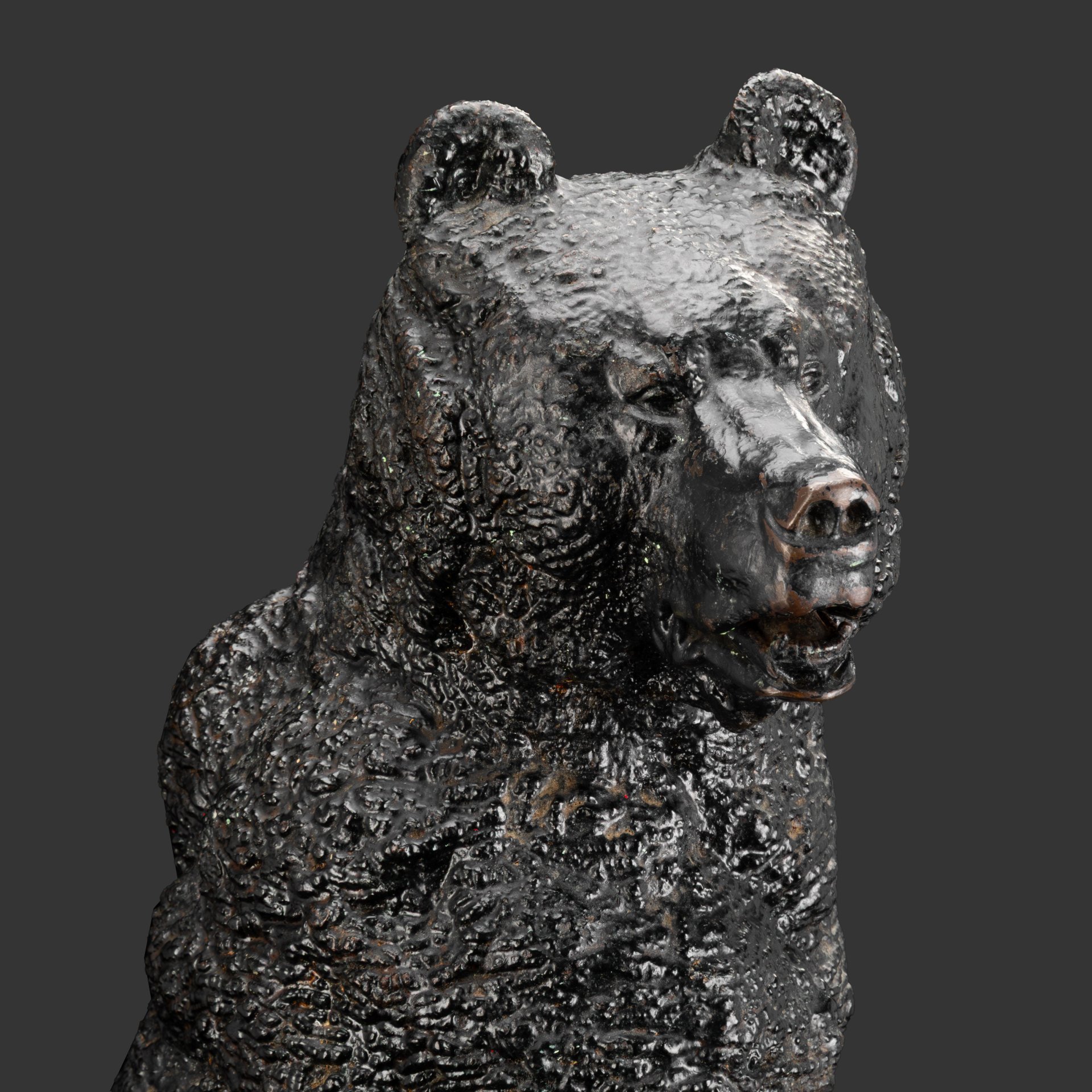 Скульптура "Медведь на задних лапах" (Лисинский медведь у пня), по модели 1865 года, Н.И. Либериха, чугун, крашение, СССР, 1954 г.