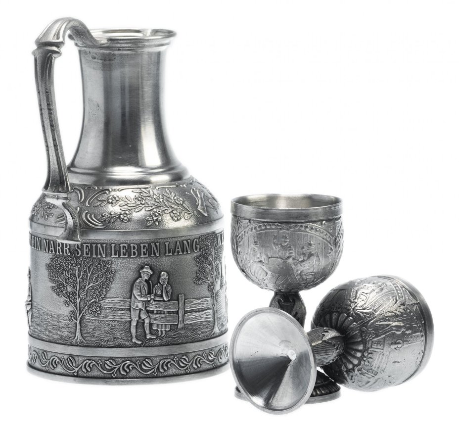 Набор из 3-х предметов (кувшин и два бокала), олово, Германия, 1970-1990 гг.