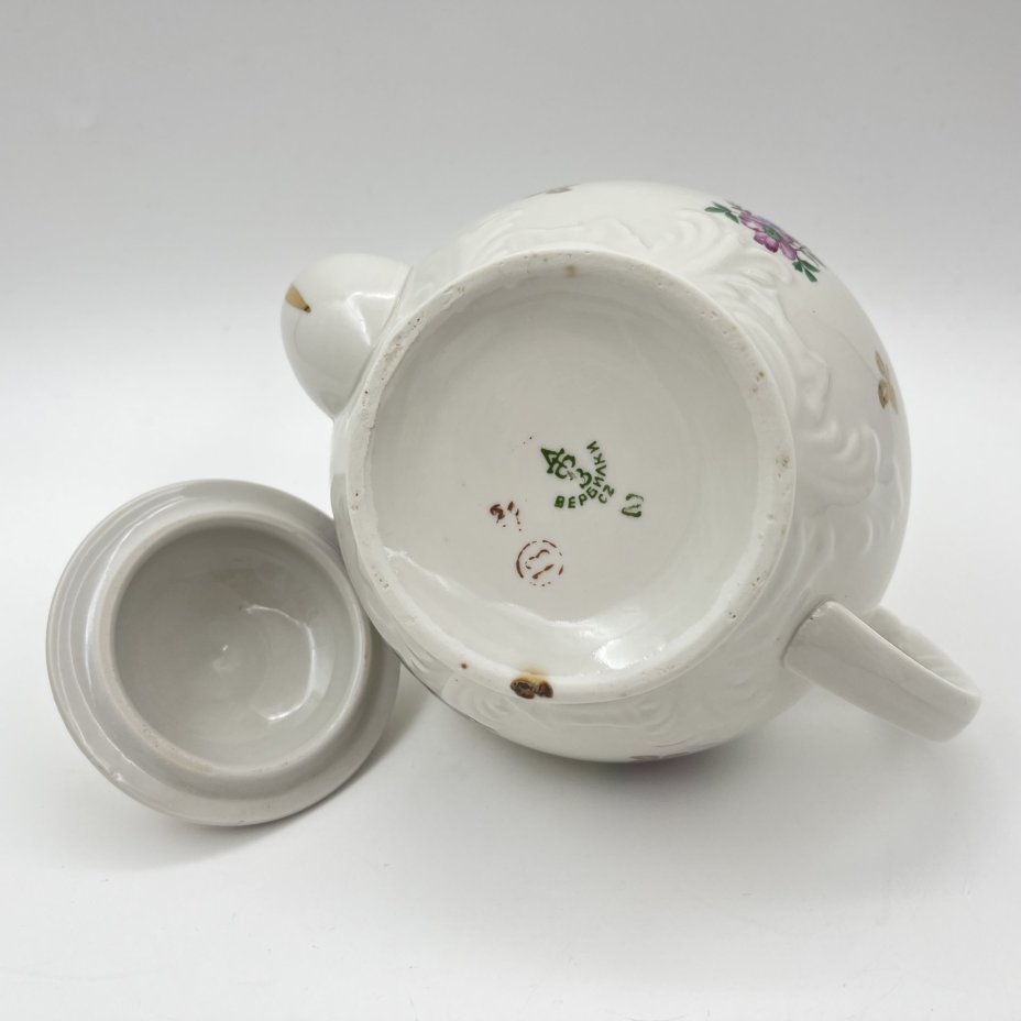 Сервиз чайный с цветочным декором на 5 персон (13 предметов), фарфор, деколь, золочение, Дмитровский фарфоровый завод (ДФЗ Вербилки), СССР, 1954-1965 гг.