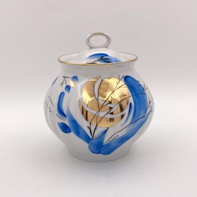 Сахарница "Зимнее солнце", фарфор, роспись, золочение, Дулевский фарфоровый завод (Дулёво), СССР, 1989 г.