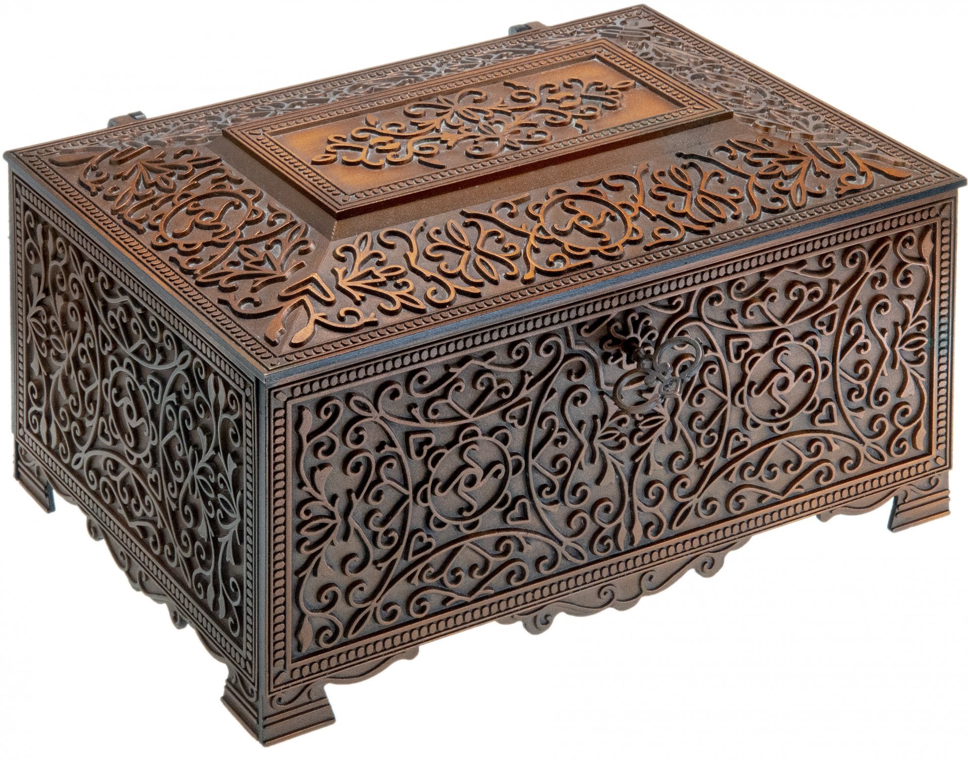 Шкатулка с ажурным декором и ключом, бронза, СССР, 1980-1990 гг.
