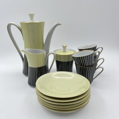 Сервиз кофейный на 4 персоны, украшенный геометрическими узорами (13 предметов), фарфор, крытье, золочение, Volkstedt Beyer & Bock, ГДР, 1960-1970 гг.