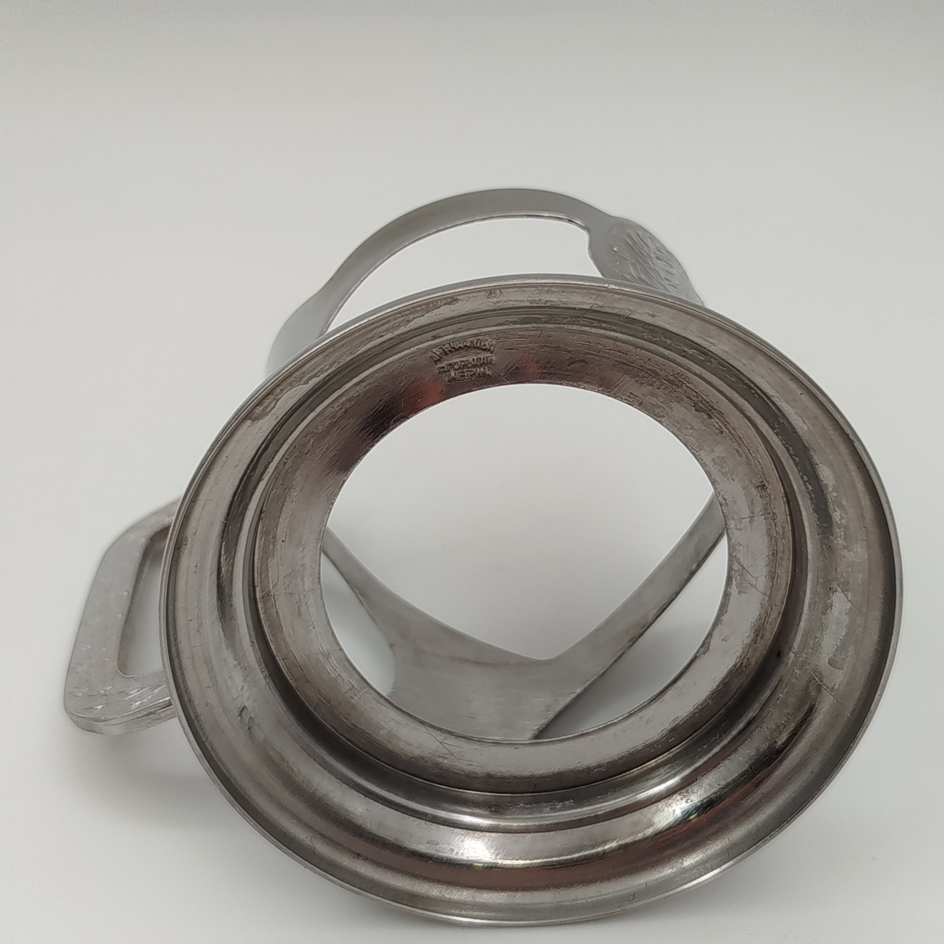 Подстаканник "Спасская башня" с декором в виде колокольчиков на ручке, Артель им. Чкалова, г. Горький, нержавеющая сталь, СССР